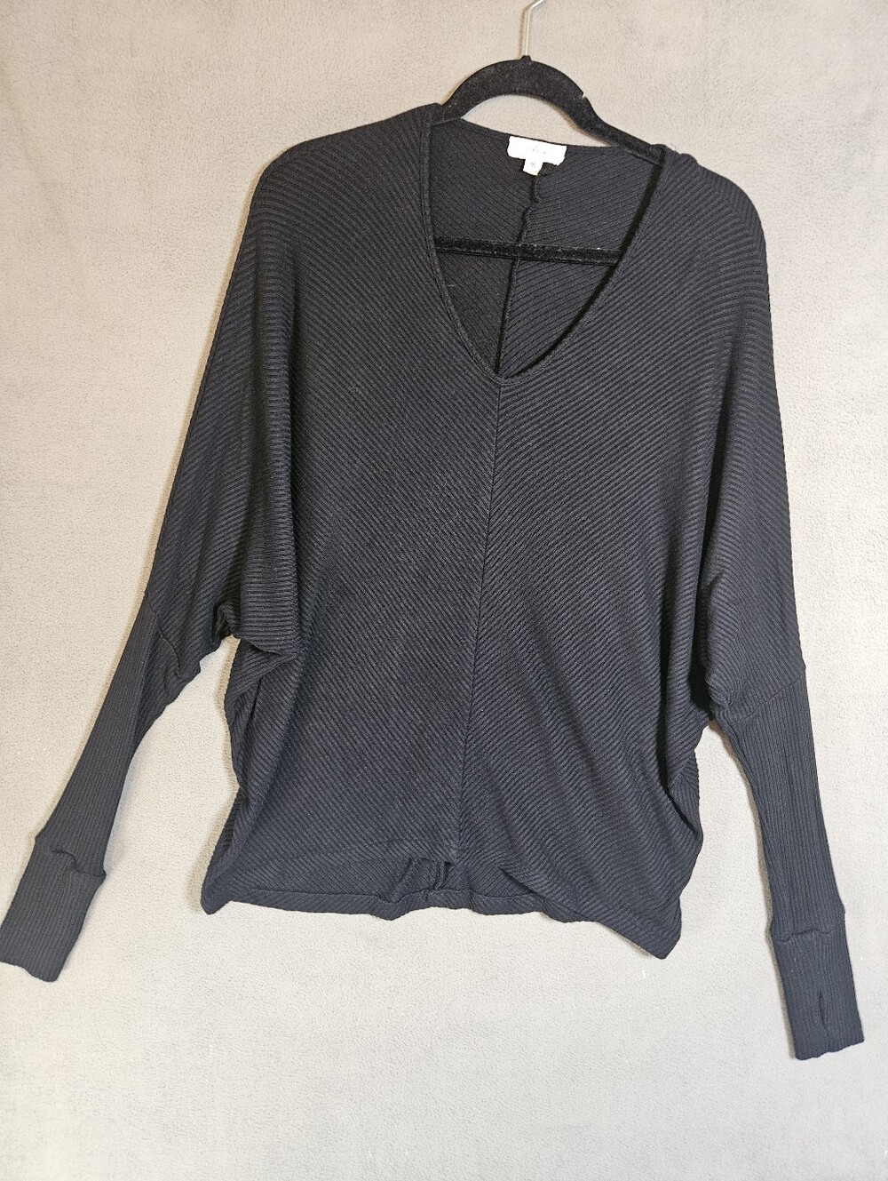 Elan Womens Boho Tunic Shirt Black Rib Dolman Long Sleeve Goth Vneck One Size